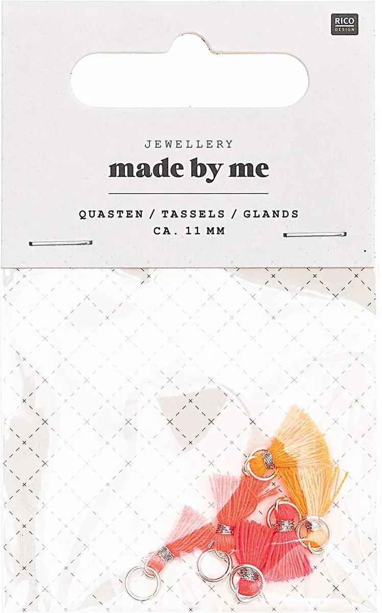Kwastjes 6 stuks voor sieraden of decoratie 11mm in 3 neontinten met zilverkleurig oog