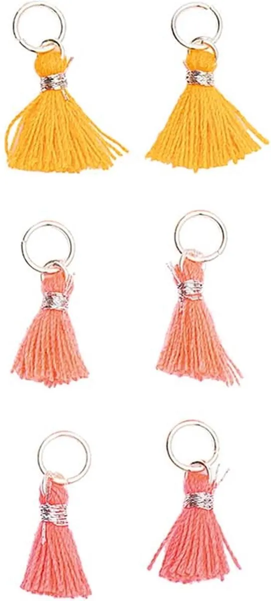 Kwastjes 6 stuks voor sieraden of decoratie 11mm in 3 neontinten met zilverkleurig oog