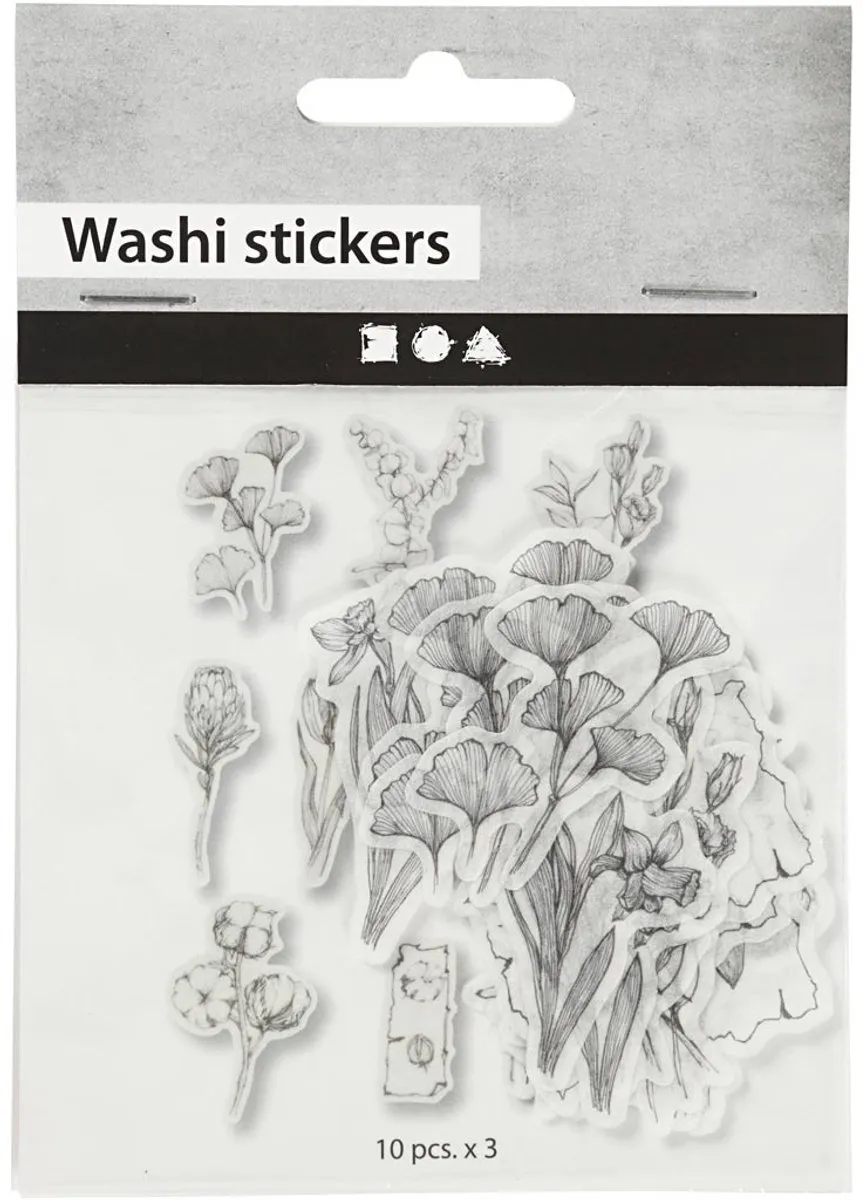 Creativ Company Masking Tape Stickers Zwart Wit Bloemen - 30 Stuks
