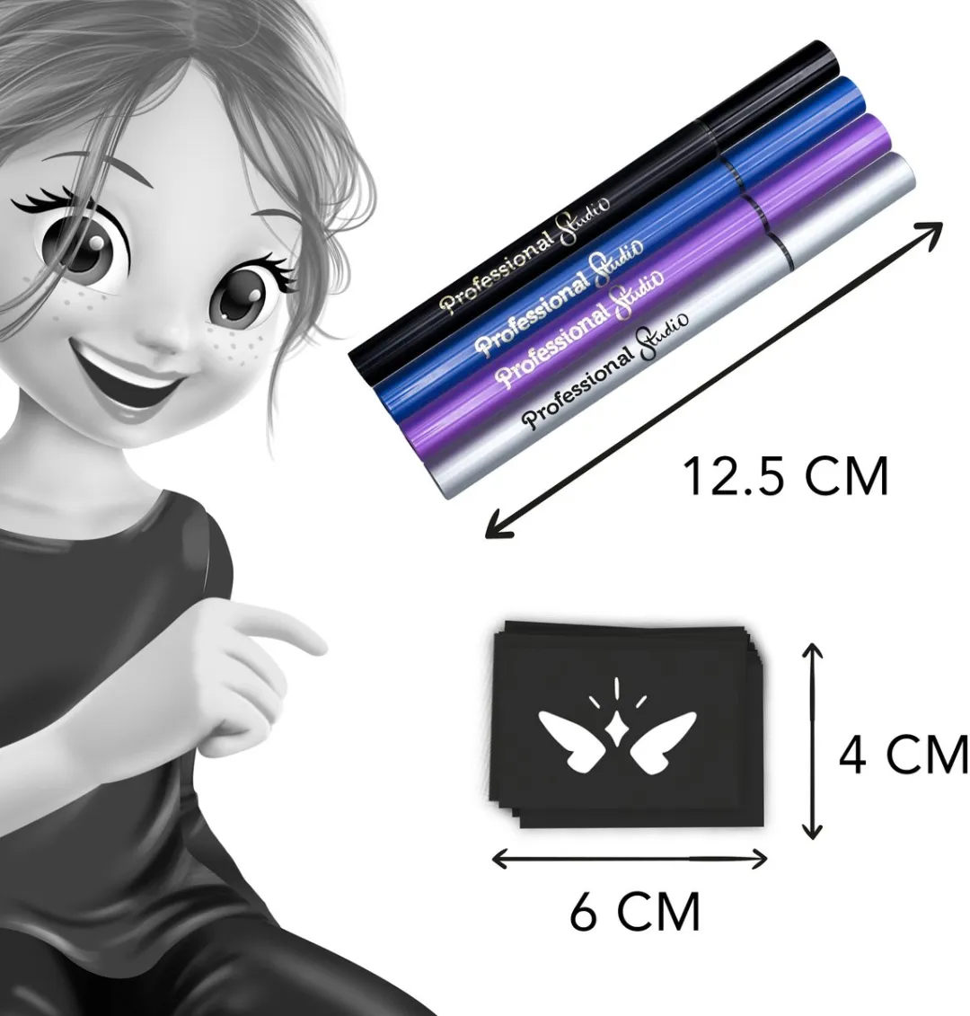 Buki France Marker Tattoo Studio - Zilver - 4 Stiften + 10 Sjablonen
