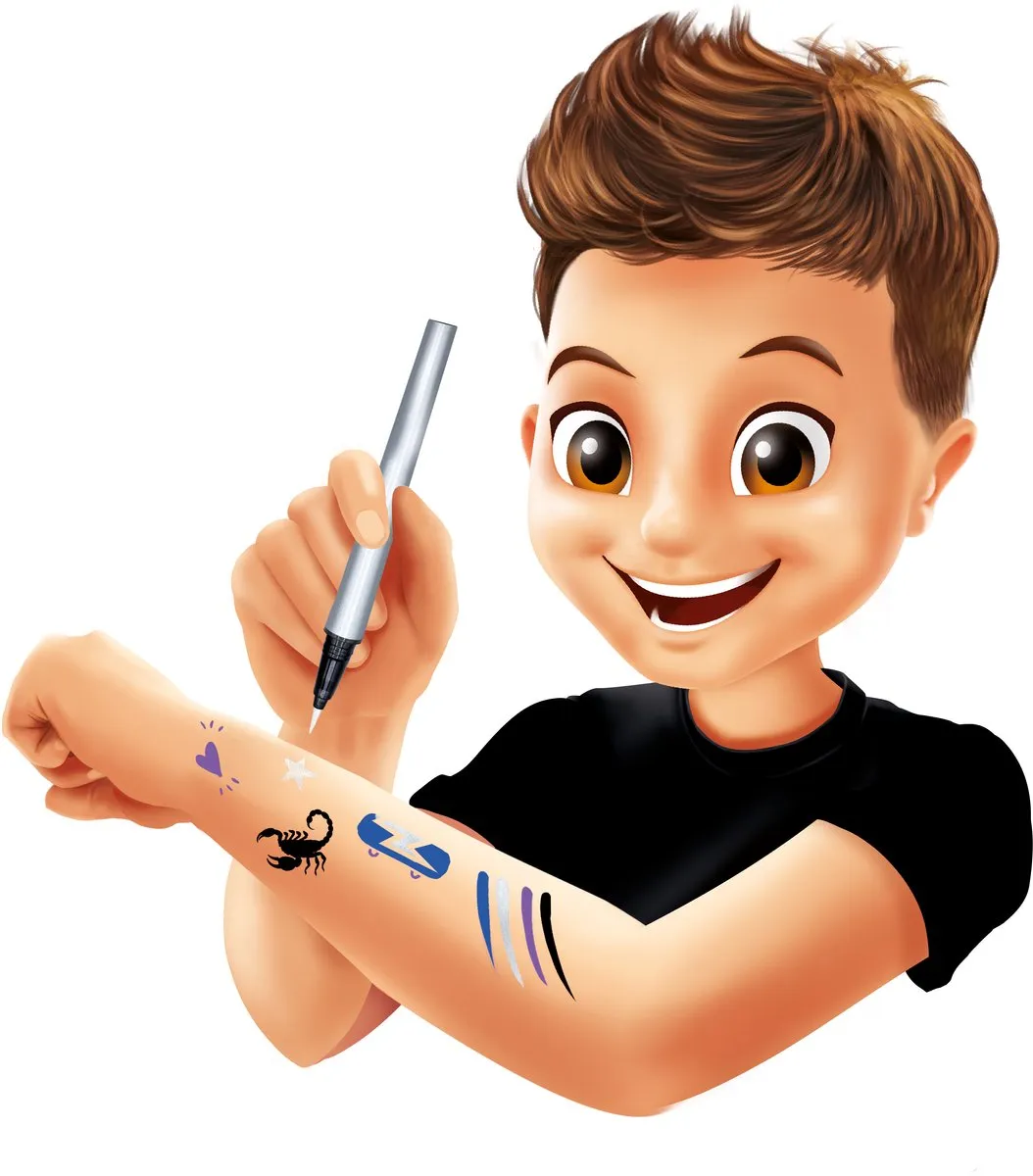 Buki France Marker Tattoo Studio - Zilver - 4 Stiften + 10 Sjablonen