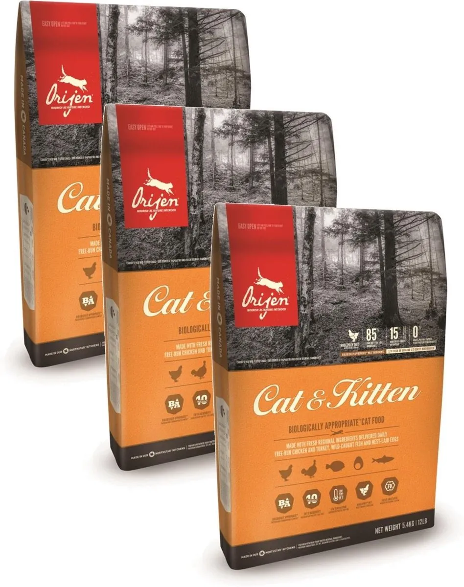 Orijen Whole Prey Kat & Kitten Kip Kalkoen 3x1.8kg