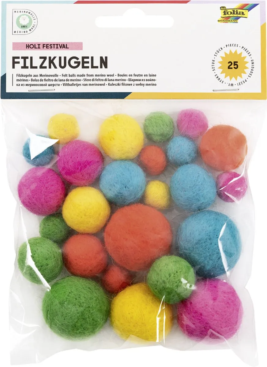 Folia Viltballetjes Holi Festival - 25 Stuks