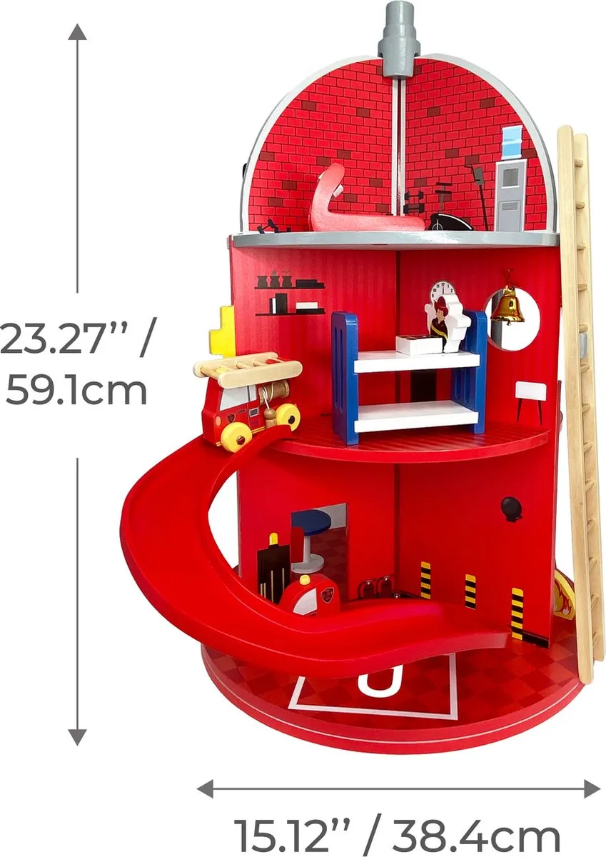 Teamson Kids Houten Brandweerkazerne Figuren Set - 25-delig - Rood