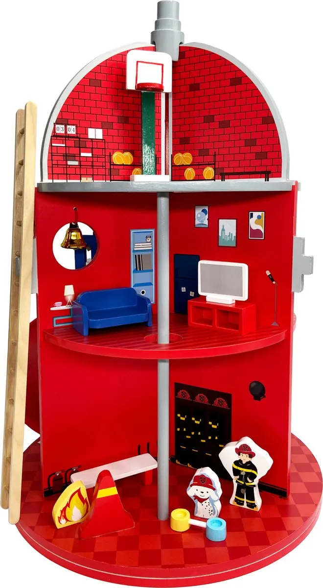 Teamson Kids Houten Brandweerkazerne Figuren Set - 25-delig - Rood