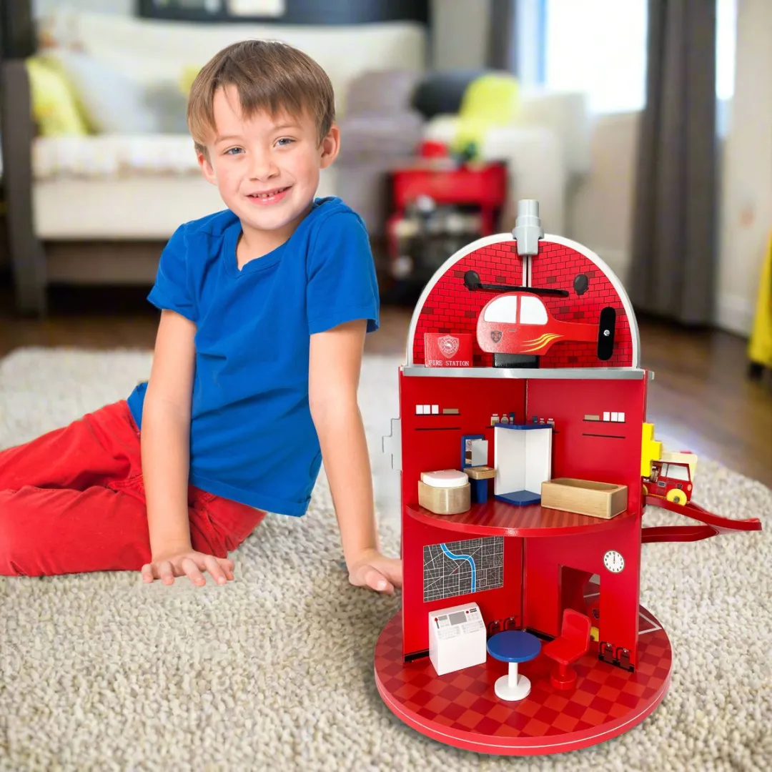 Teamson Kids Houten Brandweerkazerne Figuren Set - 25-delig - Rood