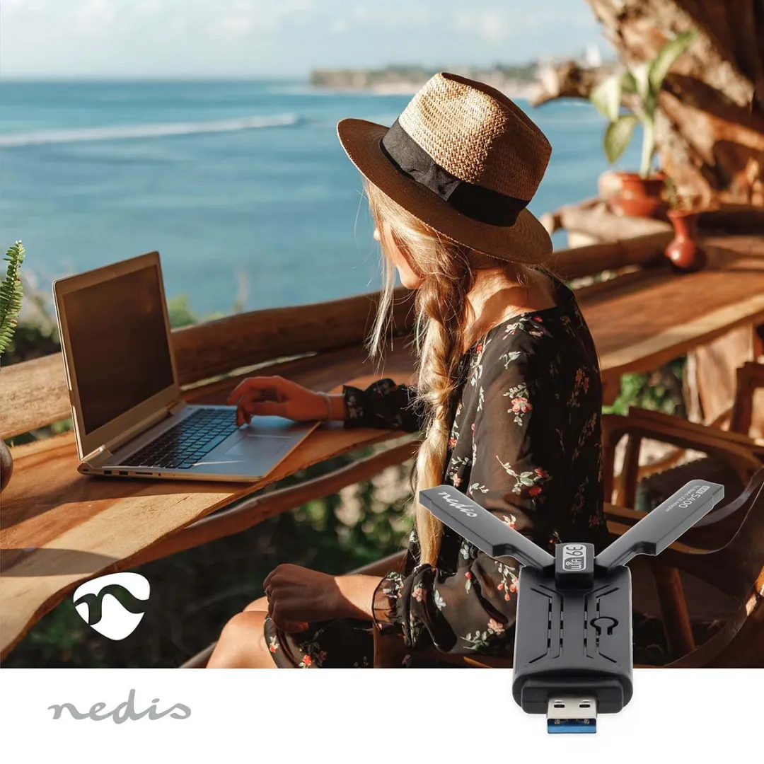 Nedis WSNWA5410BK Wi-Fi 6E Dongel - AX5400 - Zwart
