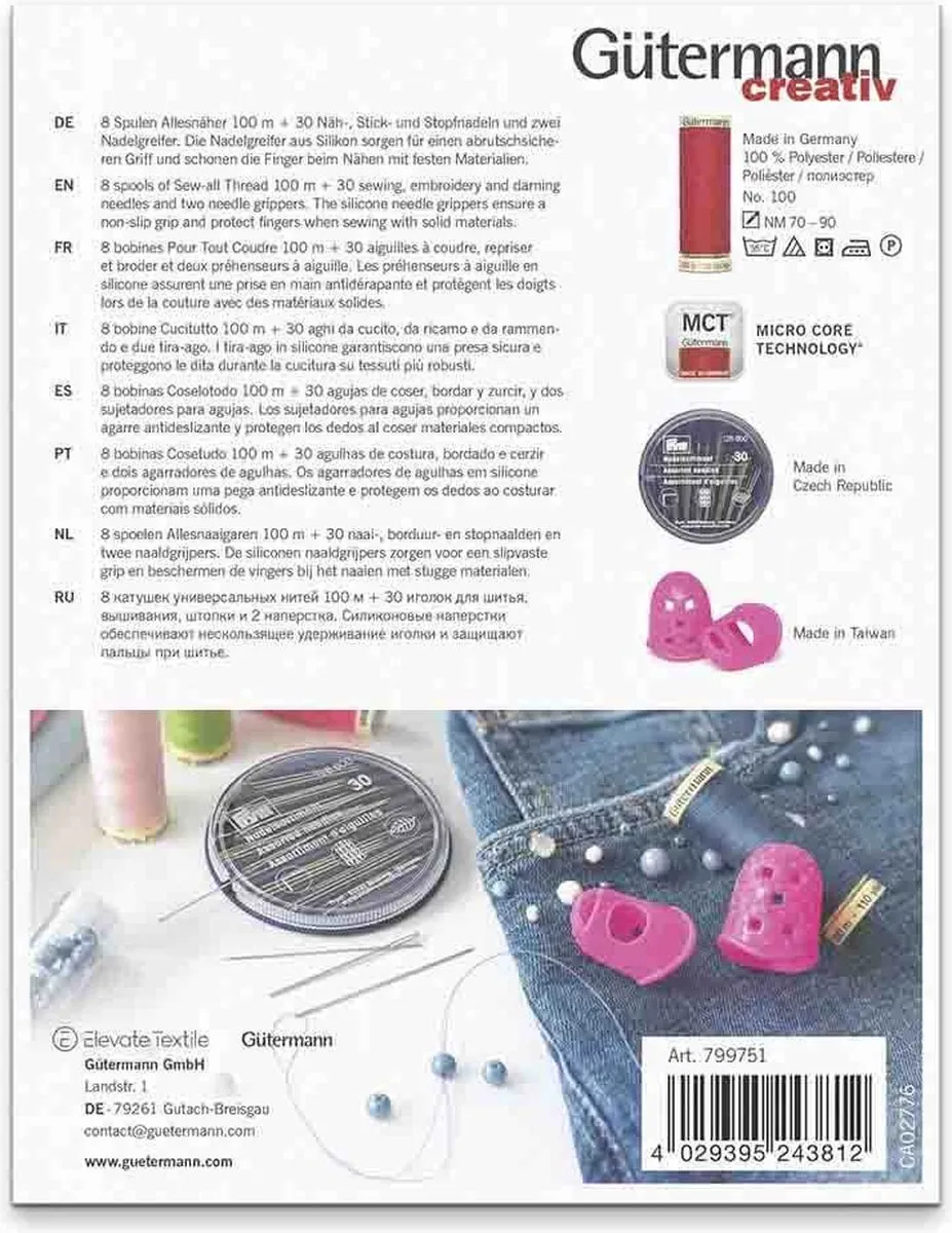 Gutermann Naaigarenset - 8 Kleuren 8x100m - Multicolor