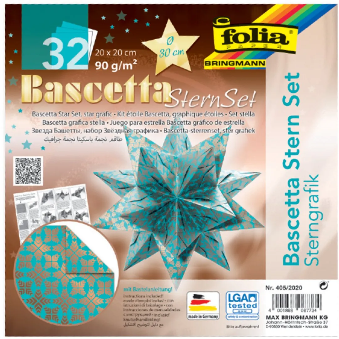 Folia Vouwbladen Bascetta-ster 200x200mm - Wit/Koper 32 Vel