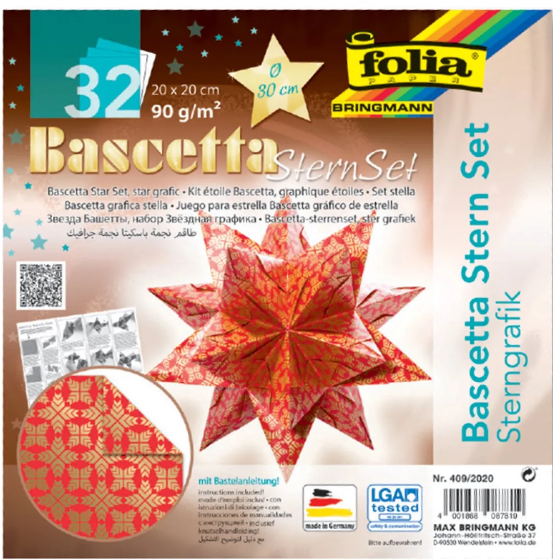 Folia Vouwbladen Bascetta-ster 200x200mm - Wit/Koper 32 Vel