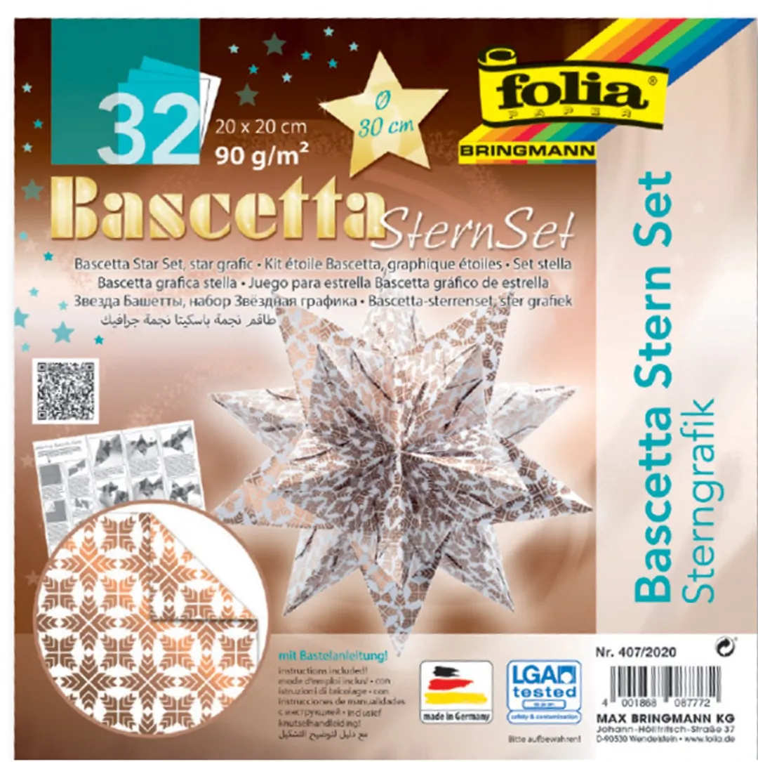 Folia Vouwbladen Bascetta-ster 200x200mm - Wit/Koper 32 Vel