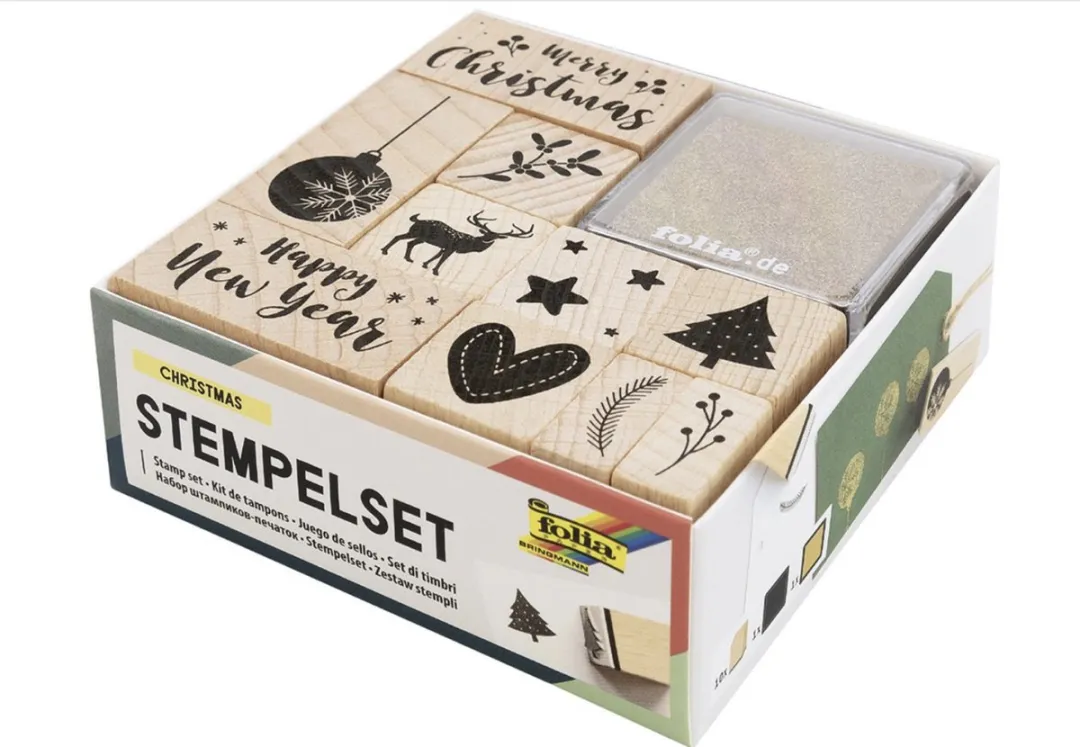 Folia Stempelset Kerstmis 31108 - 10 Stuks - Goud/Groen/Hout/Zwart