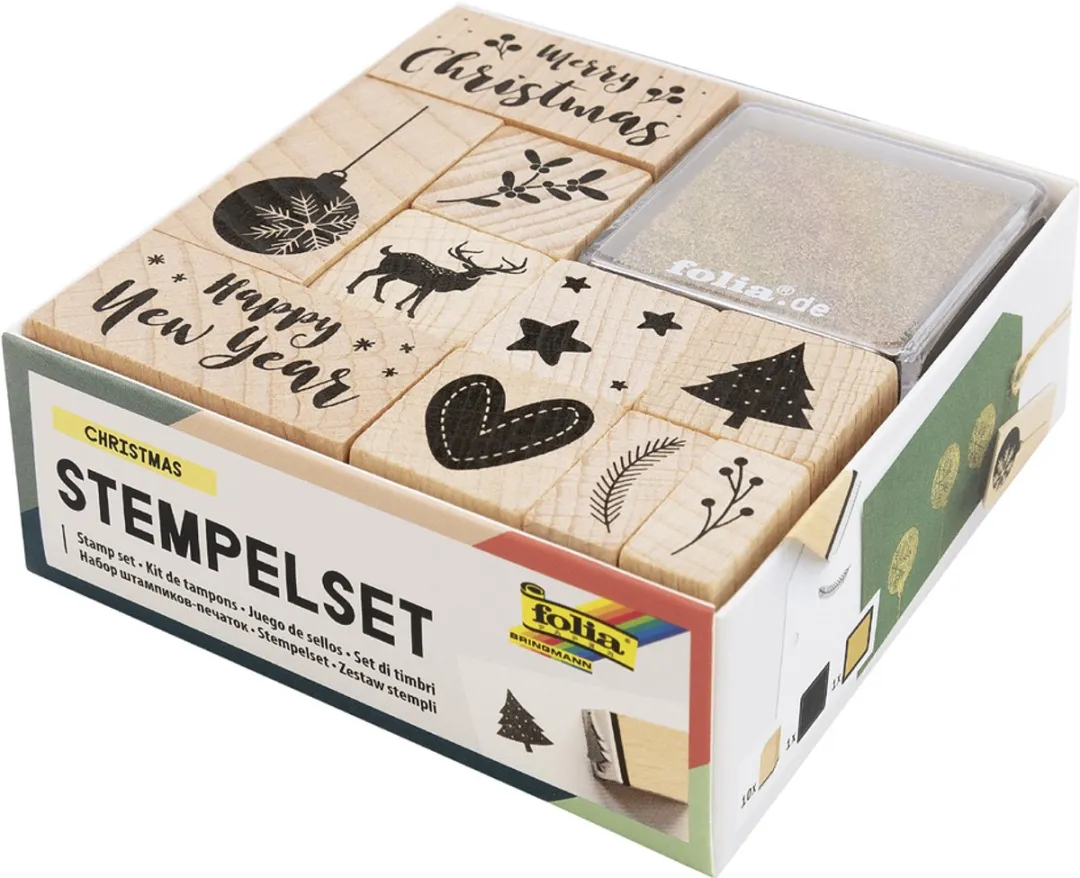 Folia Stempelset Kerstmis 31108 - 10 Stuks - Goud/Groen/Hout/Zwart - afbeelding 6 van 6