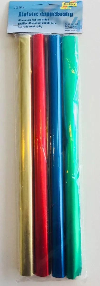 Folia Alufolie 404 - 4 Rol - 30x50cm - Blauw/Geel/ Groen/Rood
