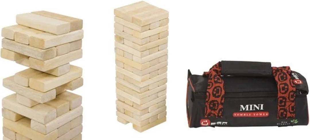 Stapeltoren spel, Reis (kleine) ECO Indiaas hout, in stevige tas ®Designed in UK - Prachtig afgewerkt - Kwaliteit & Klasse - Profi