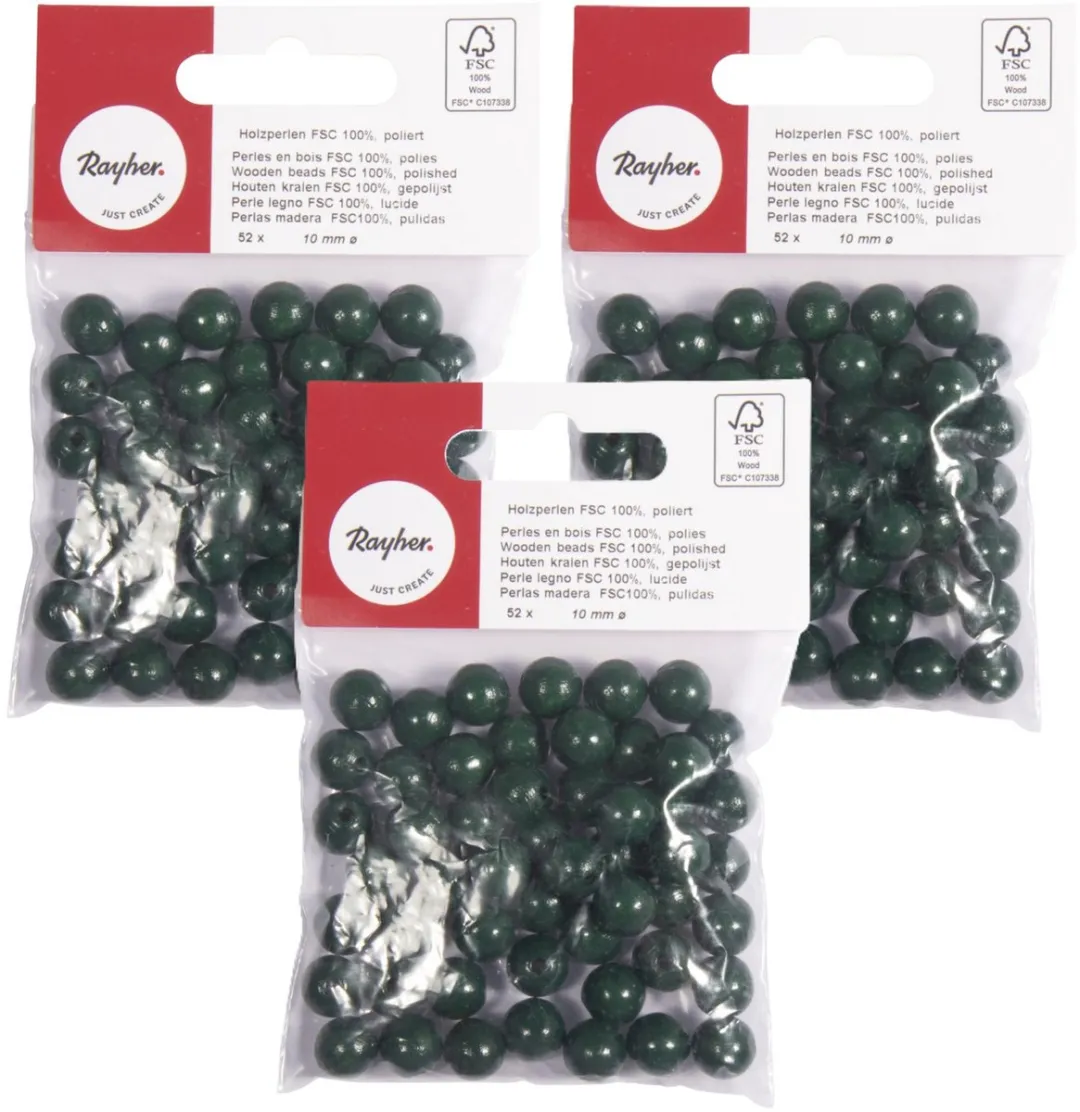 Rayher Houten Kralen 10mm - 156 Stuks - Donkergroen