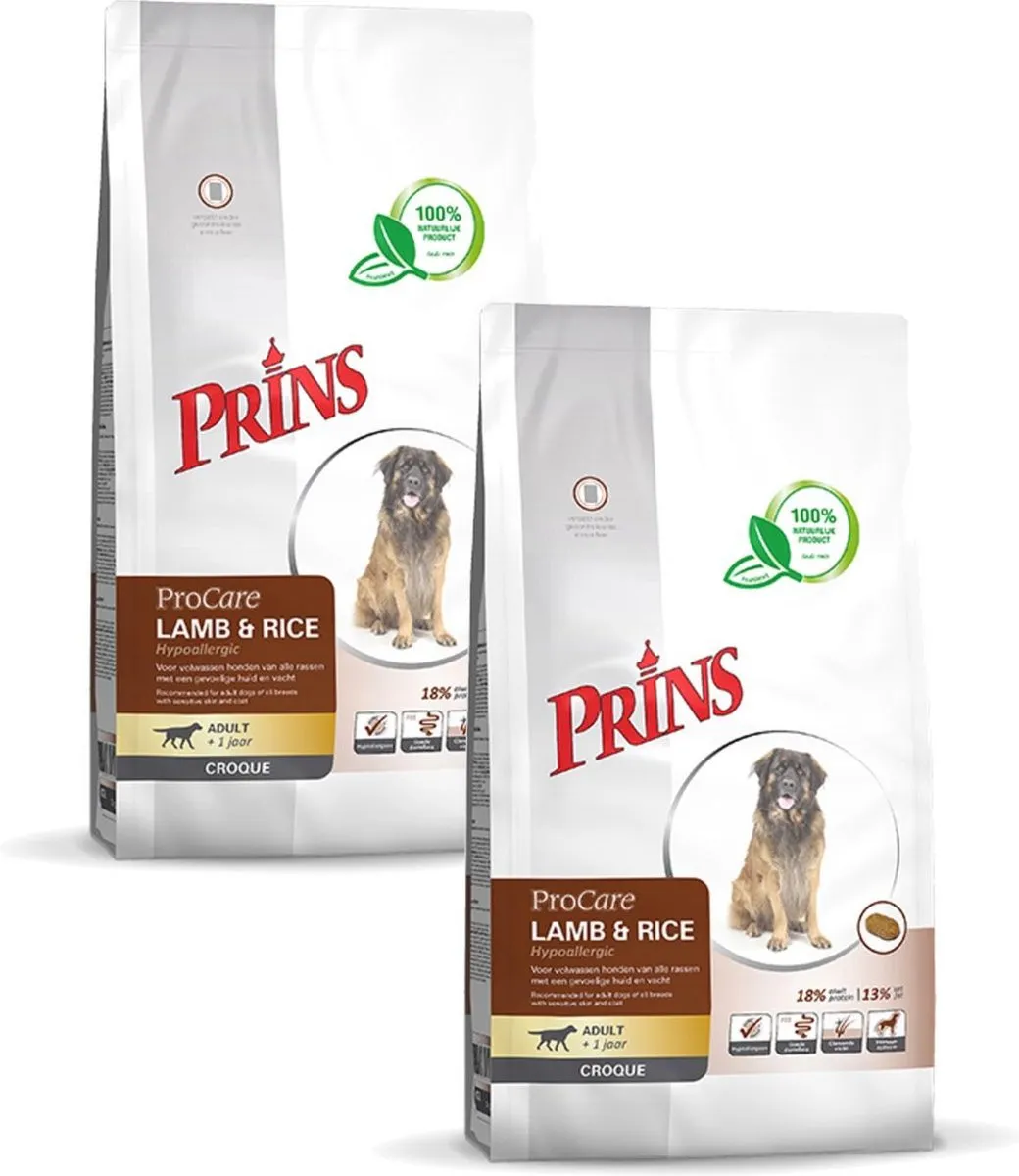 Prins Procare Hypo-Allergic Adult Croque Lam&Rijst Hondenvoer - 20 kg