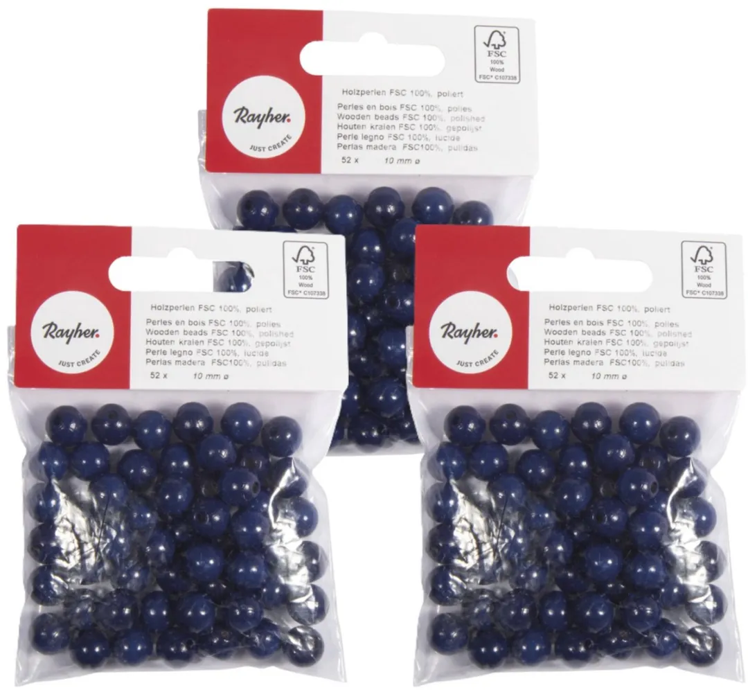 Rayher Houten Kralen 10mm - 156 Stuks - Donkerblauw