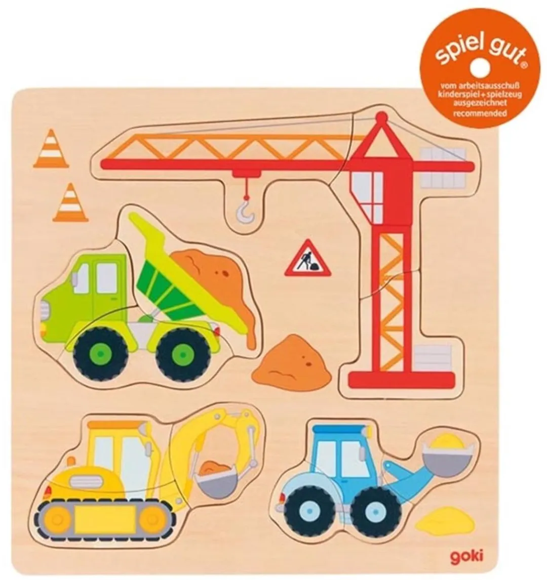 Goki Puzzle Bouwplaatsvoertuigen 12 Stuks - Multicolor