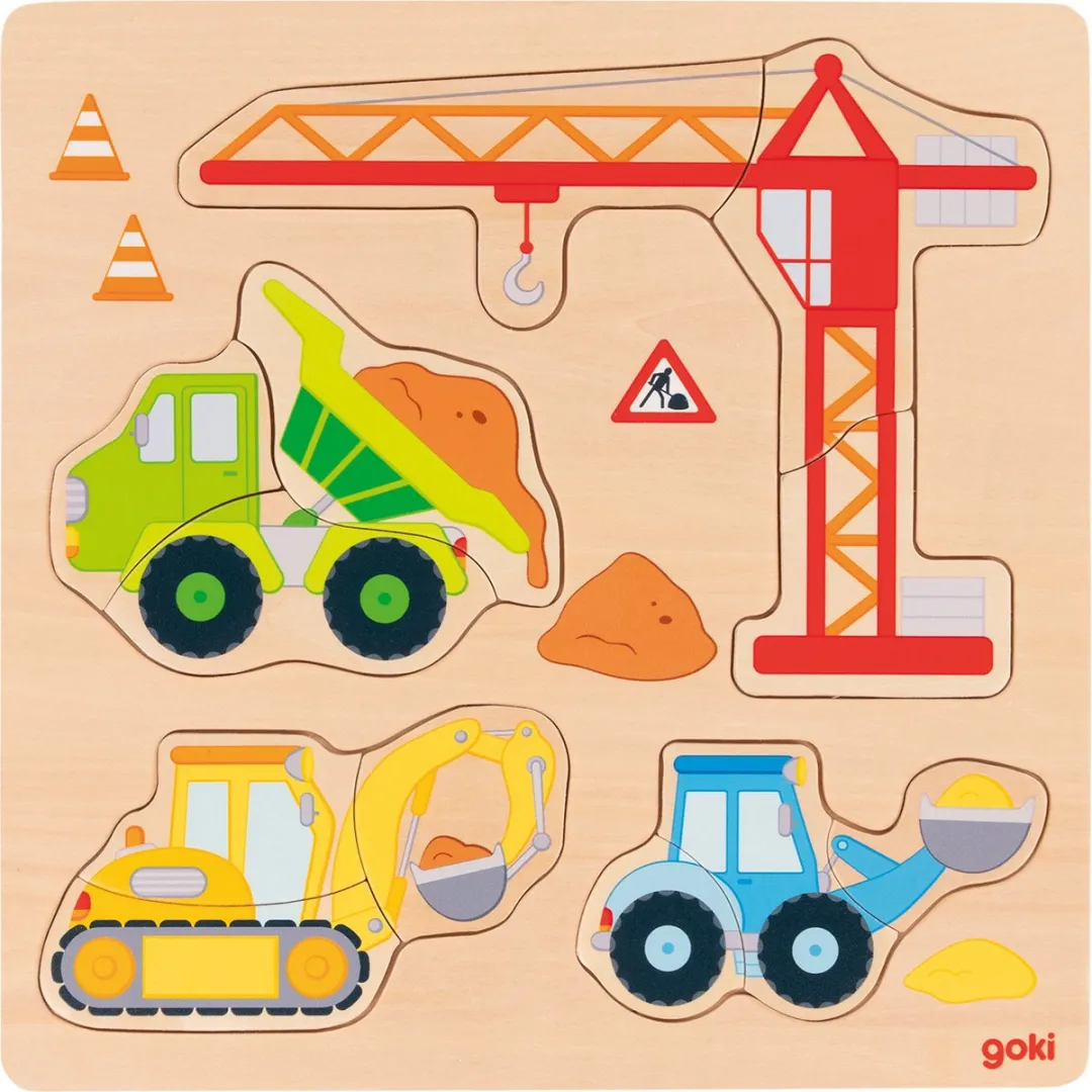 Goki Puzzle Bouwplaatsvoertuigen 12 Stuks