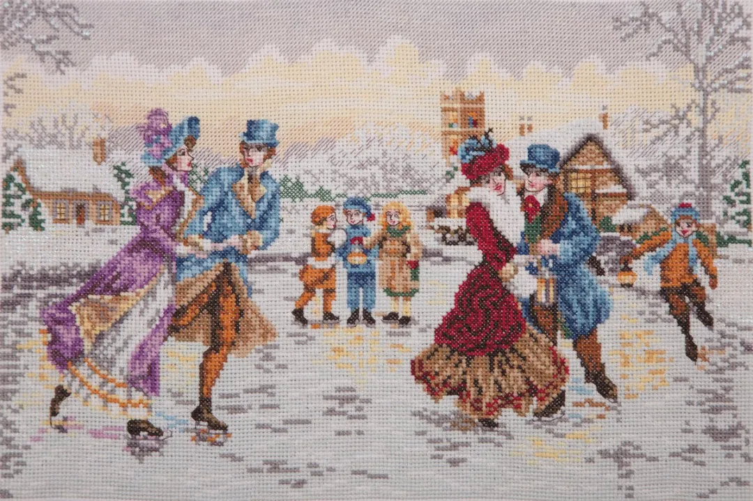Anchor Skaters at Christmas Telpakket - Aida Borduurset