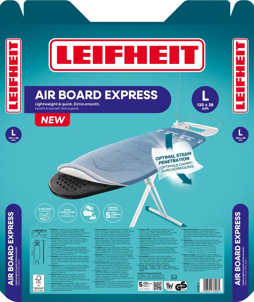 Leifheit Air Board Express L Solid Strijkplank 130x38cm - Turquoise - 76208 - afbeelding 6 van 6