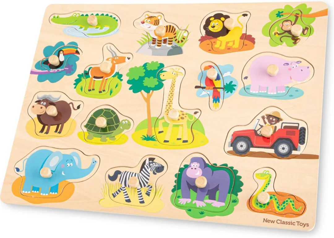 New Classic Toys Houten Knoppuzzel Safari 16 Stuks