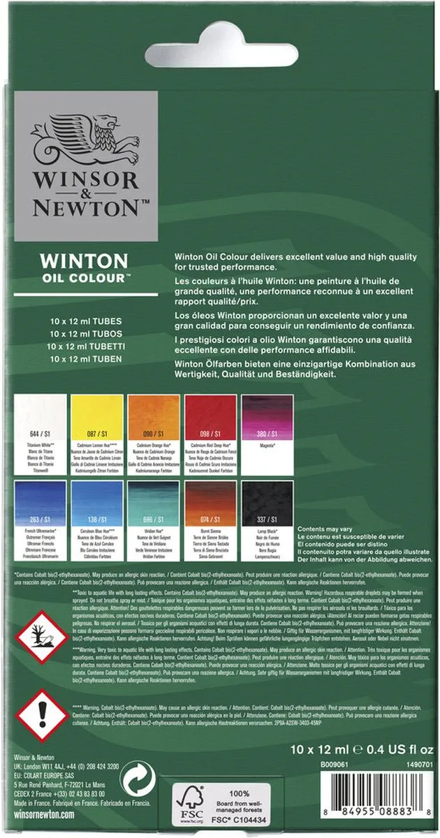 Winsor & Newton Winton Olieverf Set 10x12ml - 10 Kleuren