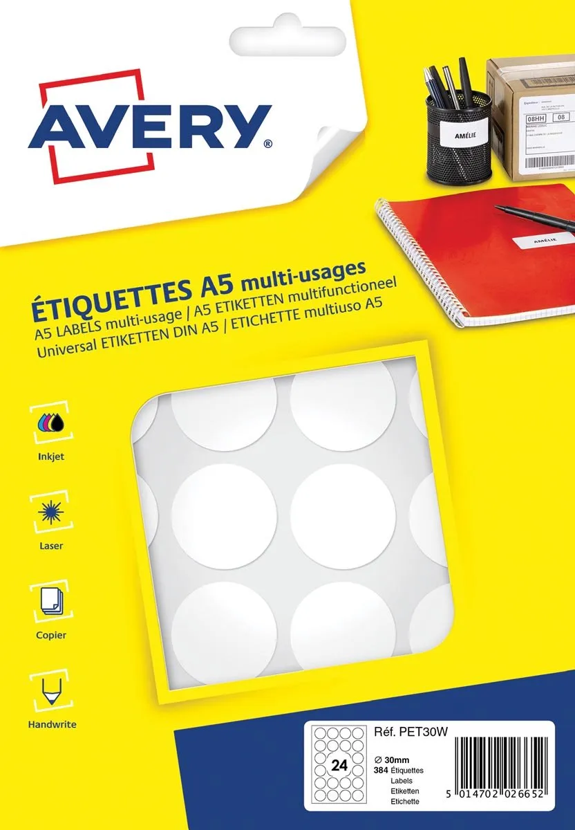 Avery A5 Rond Wit Etiket 30mm