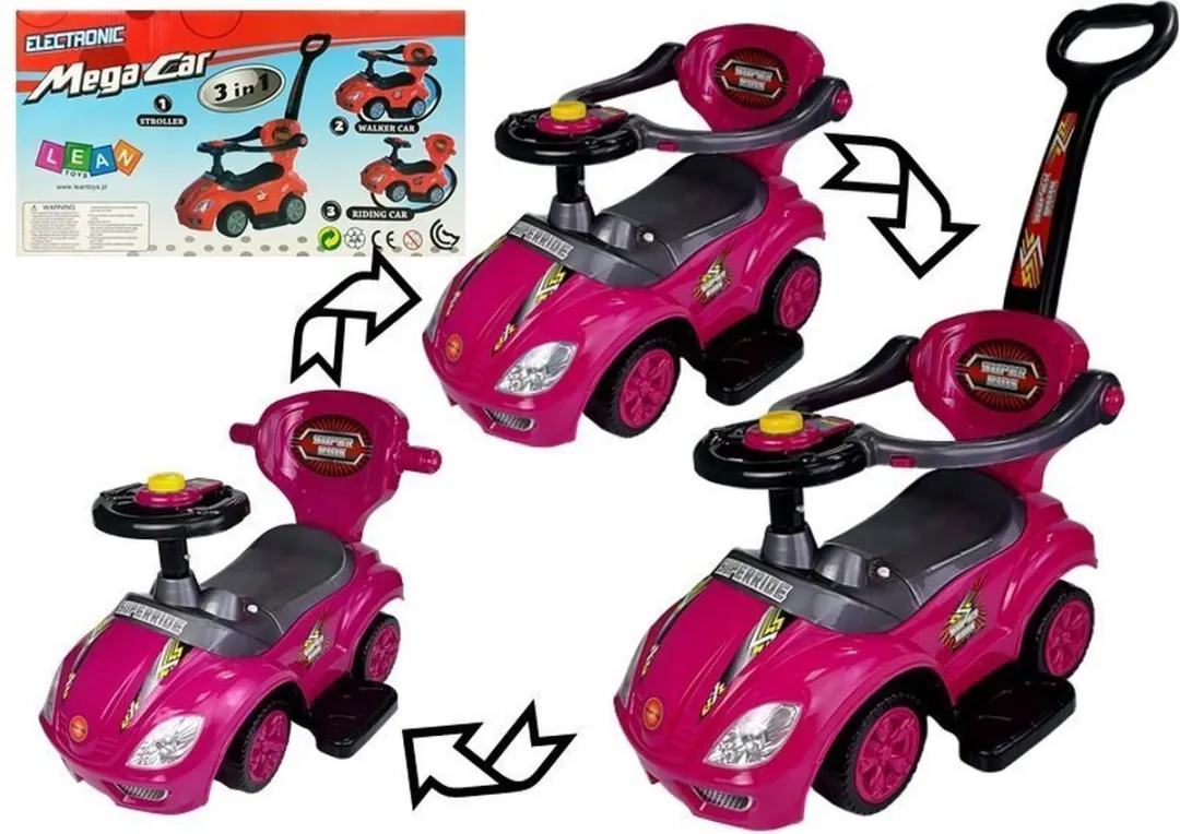Lean Toys Mega Car 3-in-1 Loopauto Roze