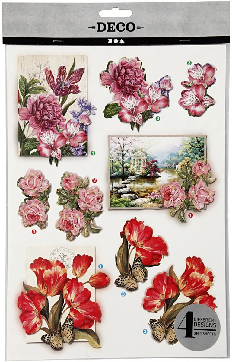 Creativ Company 3D Vellen Bloemen & Vlinders - Set van 4 - A4 21x30cm