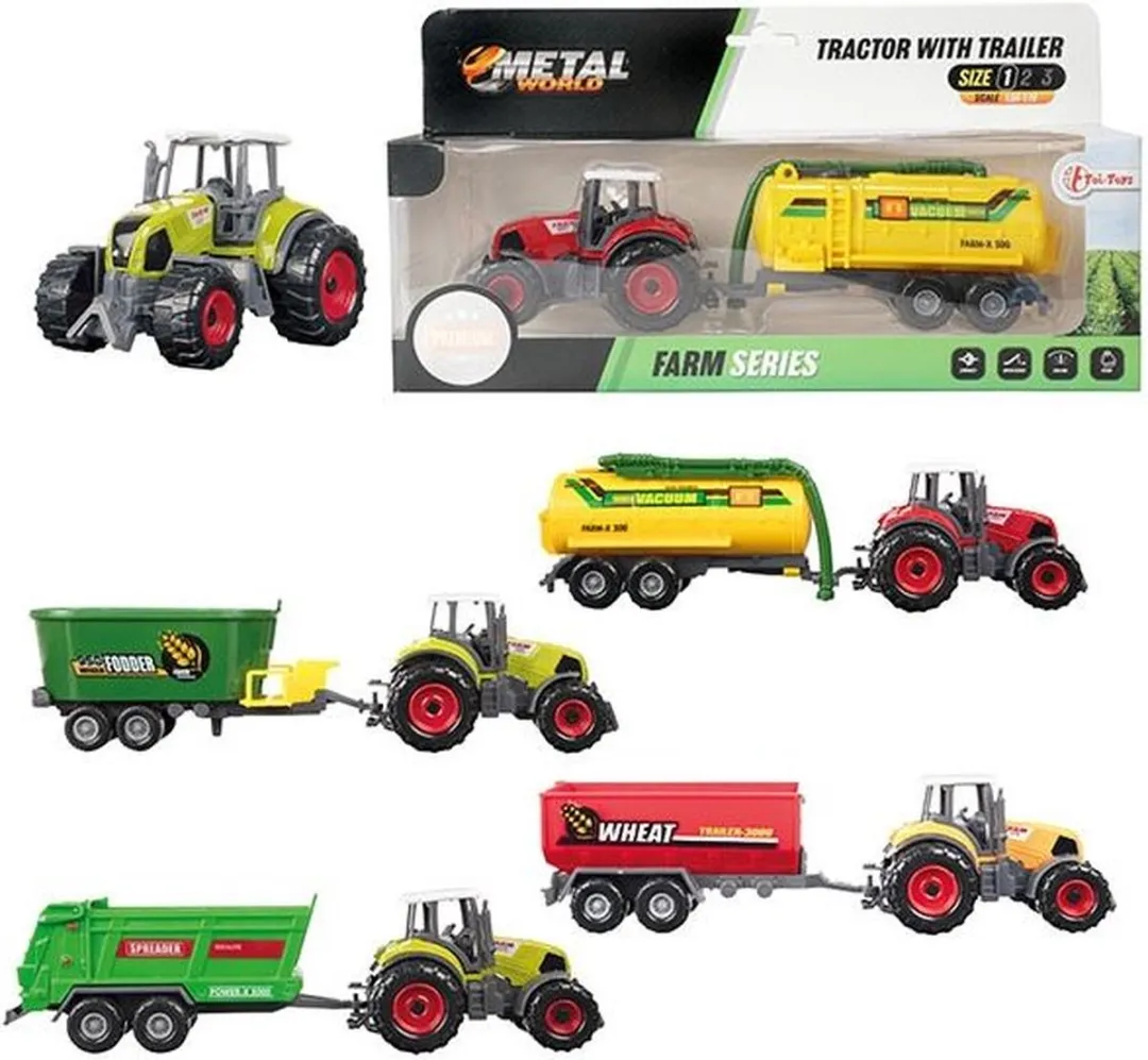 Toi-Toys Metal Tractor met Aanhangwagen Multicolor