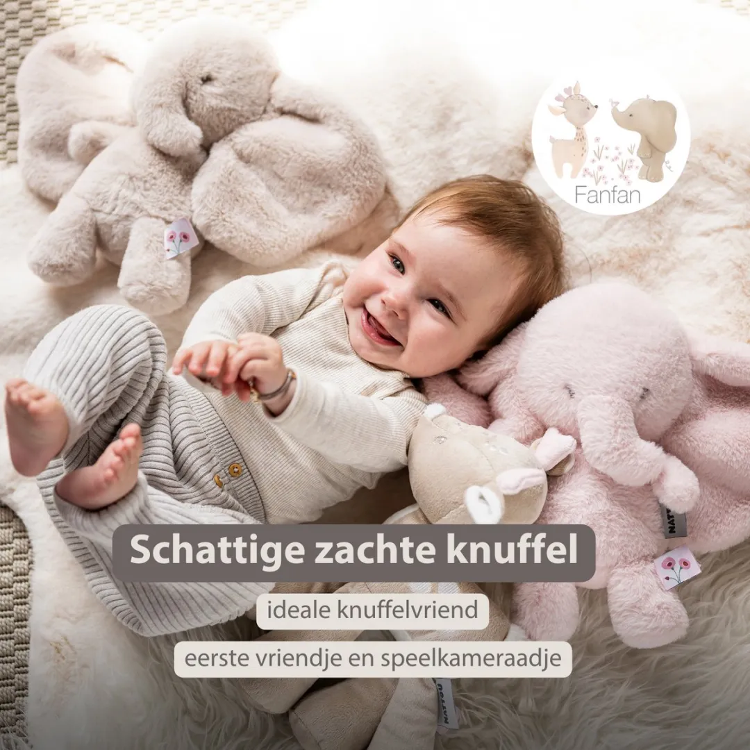 Nattou FanFan Knuffel Olifant 30cm - Zand