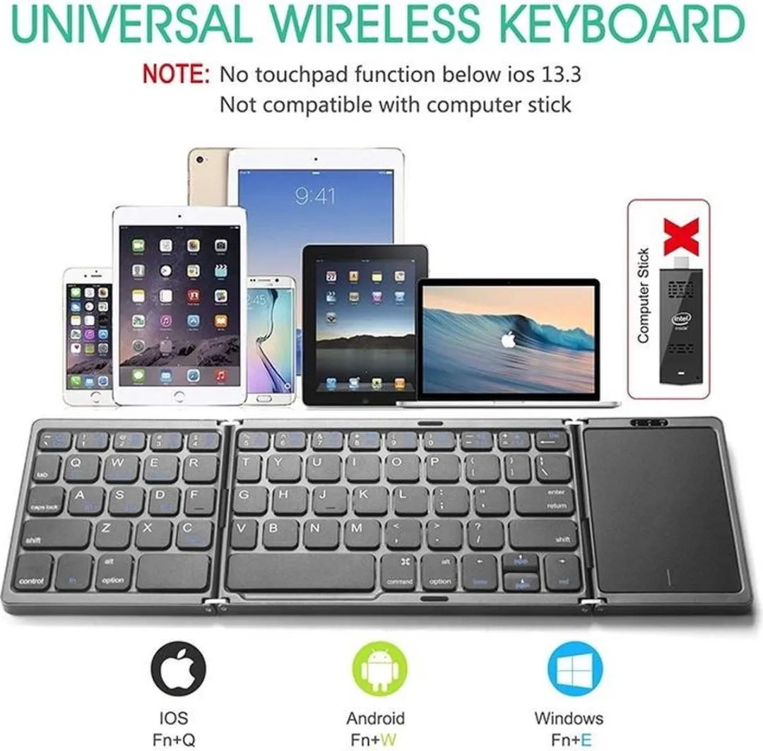 NÖRDIC KB-102 Opvouwbare Toetsenbord - USB-C - Bluetooth 5.0 - US Indeling - 64 Keys - Multipairing - IOS, Android, Windows