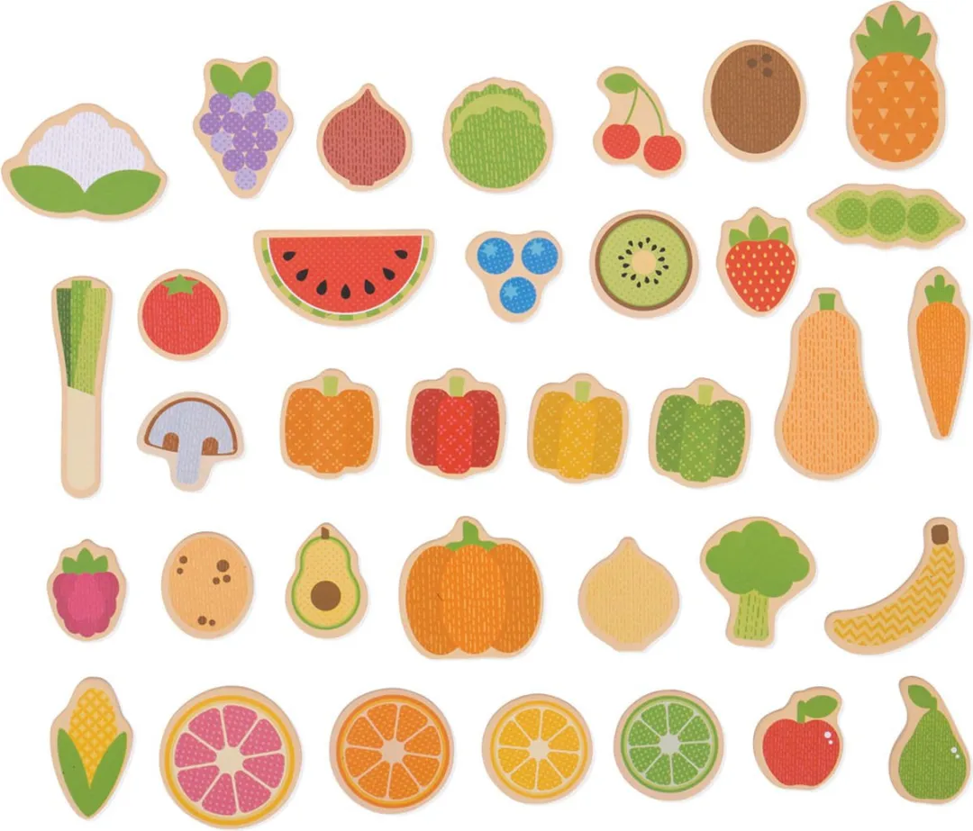 BIGJIGS Houten Groente & Fruit Magneten - 35 Stuks Multicolor