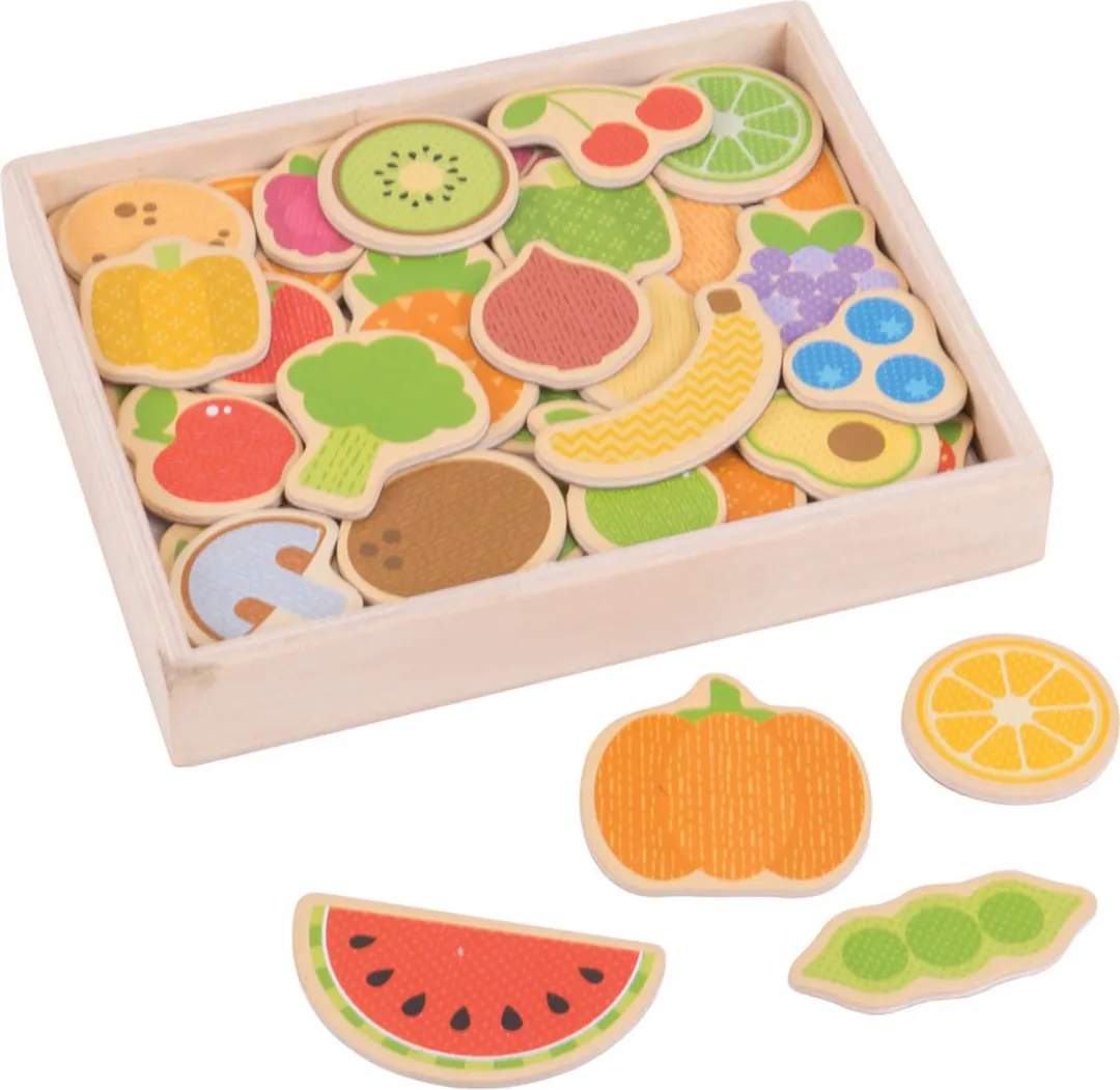 BIGJIGS Houten Groente & Fruit Magneten - 35 Stuks Multicolor