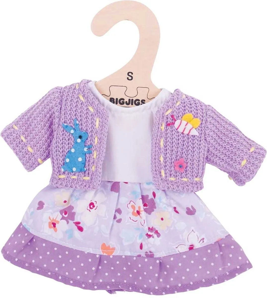 BIGJIGS Poppenkleren Lila Bloemenjurk & Vest 25cm