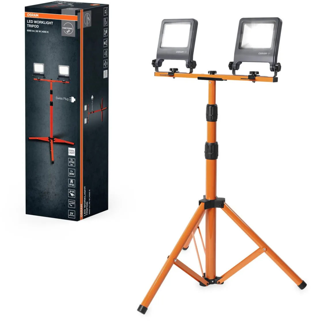 Osram LED Worklight Tripod CH Plug 2x30W - 5400lm 4000K - IP65