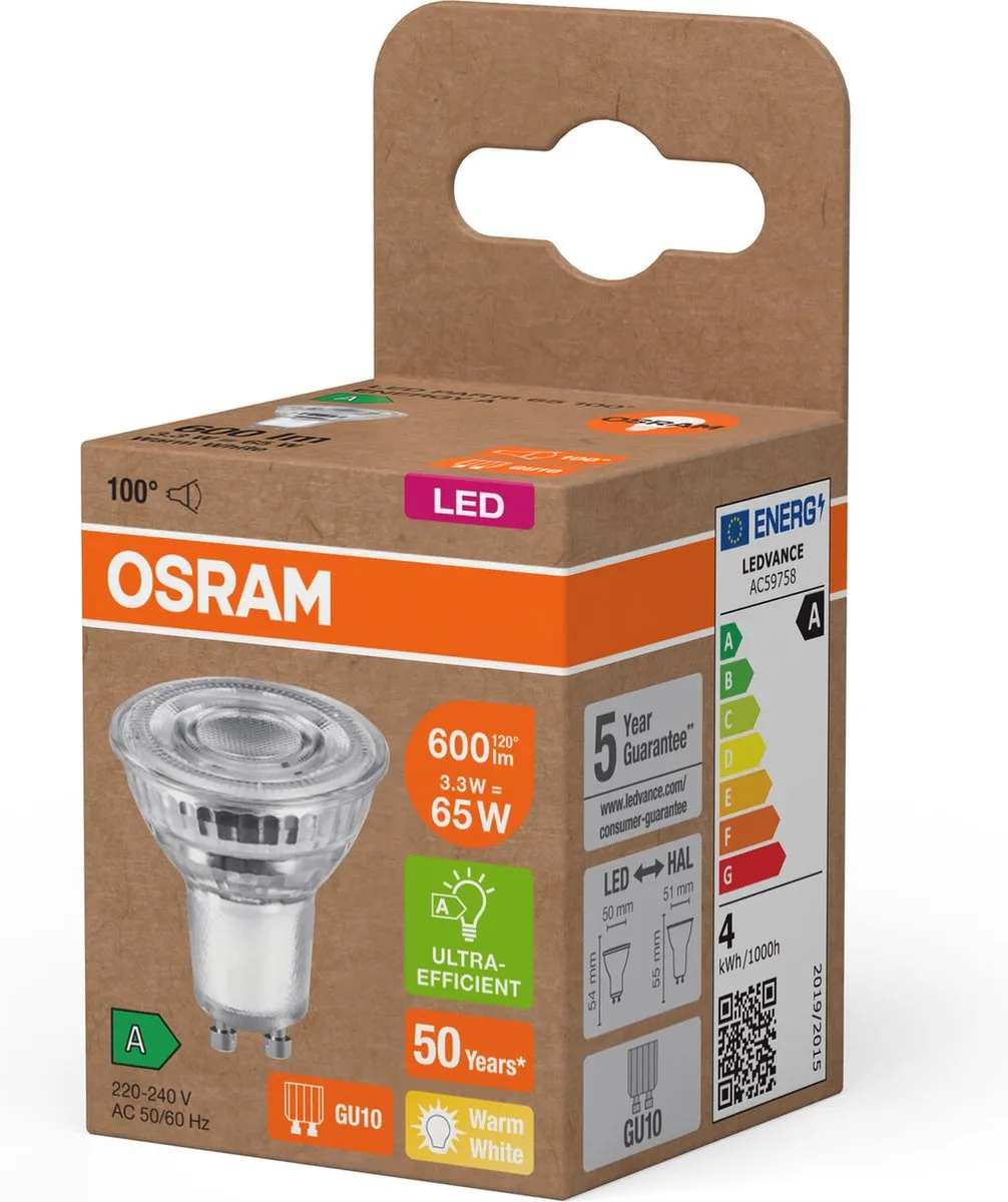 Osram PAR16 LED Reflectorlamp 3,3W 600lm Warm Wit GU10 - afbeelding 6 van 6