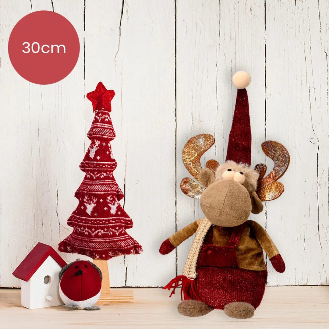 Kaemingk Polyester Rendier 30cm - Bruin met rode muts