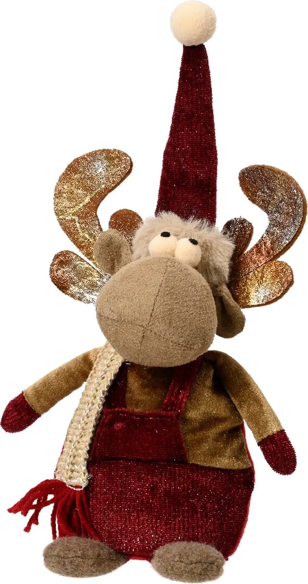 Kaemingk Polyester Rendier 30cm - Bruin met rode muts