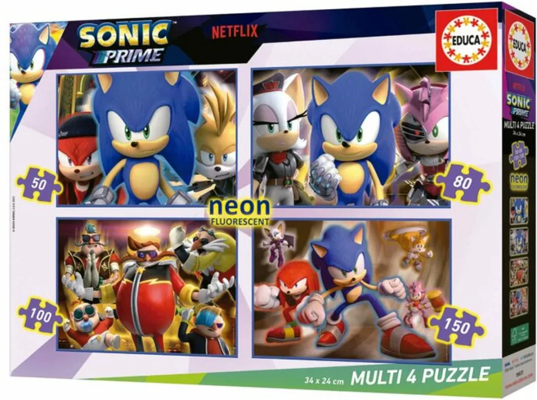 Educa Sonic Neon 4-in-1 Puzzel - ED19631 - 50/80/100/150 Stuks - Multicolor