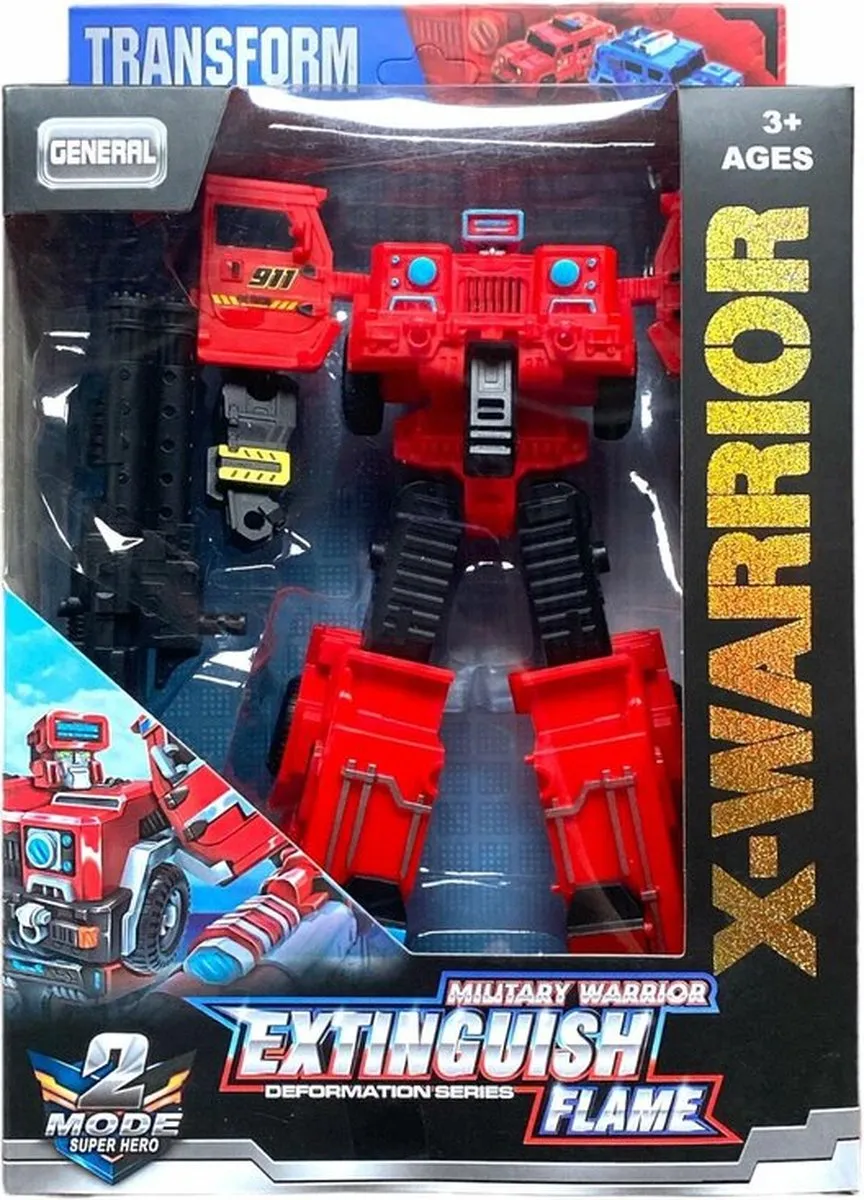 YJ Toys X-Warrior ExtingGuish Flame Transforming Robot/Auto 2-in-1 - Rood
