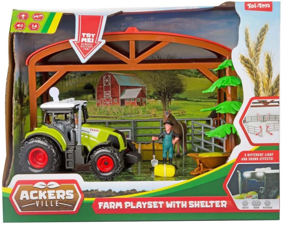 Toi-Toys Ackers Ville Paardenstal Speelset 14-delig - Licht & Geluid - Multicolor