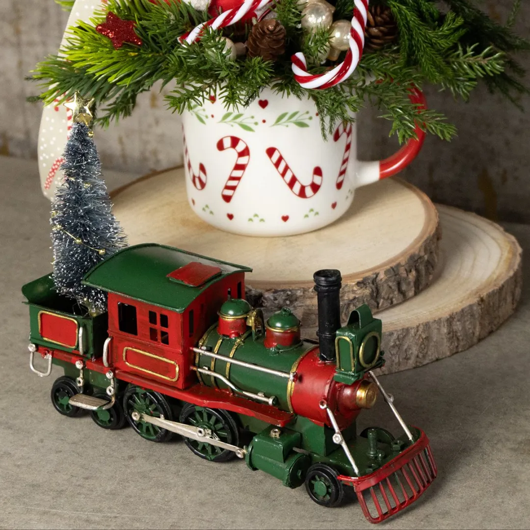 Kaemingk Kersttrein met dennenlocomotief - 20cm - Kerstgroen