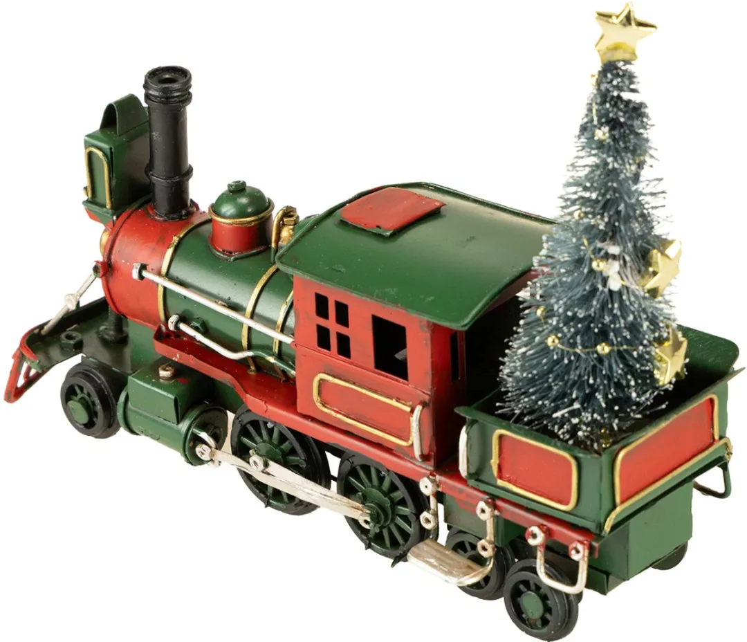 Kaemingk Kersttrein met dennenlocomotief - 20cm - Kerstgroen