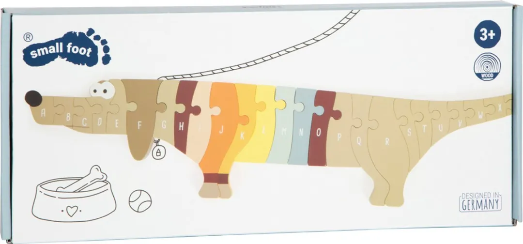 Small Foot Houten Letter- en Vormenpuzzel Hond 26 Stuks - Multicolor