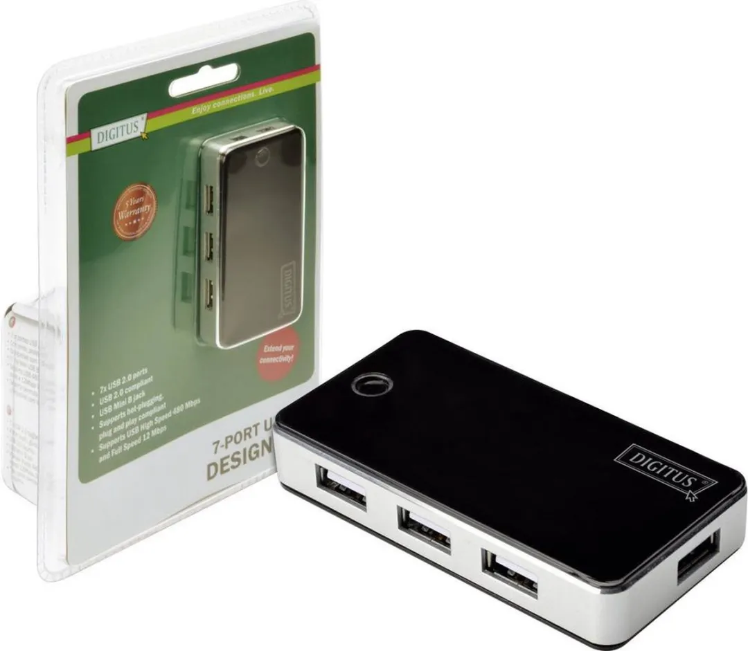 Digitus DA-70222 USB 2.0 Hub 7 Poorten - Zwart/Zilver