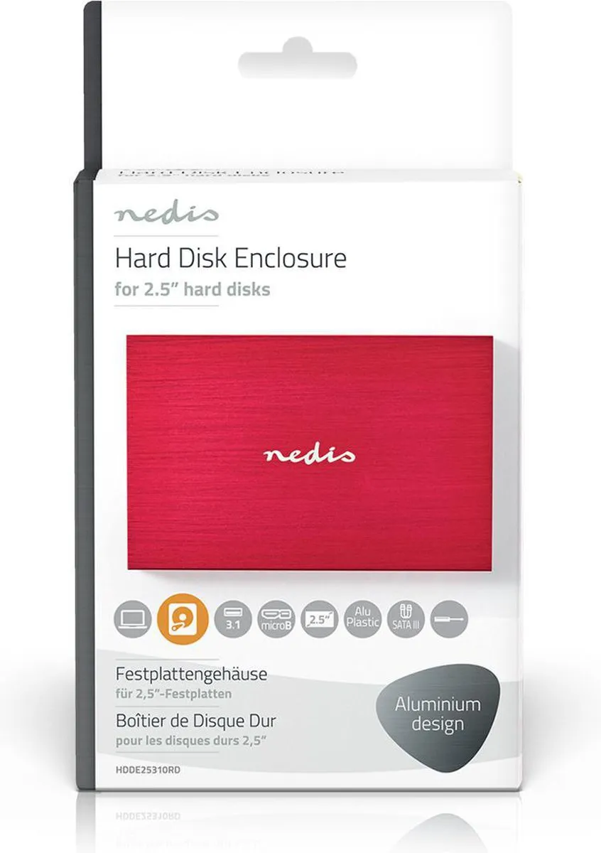 Nedis HDDE25310RD 2.5" SATA HDD Behuizing - USB 3.2 Gen1 - Rood