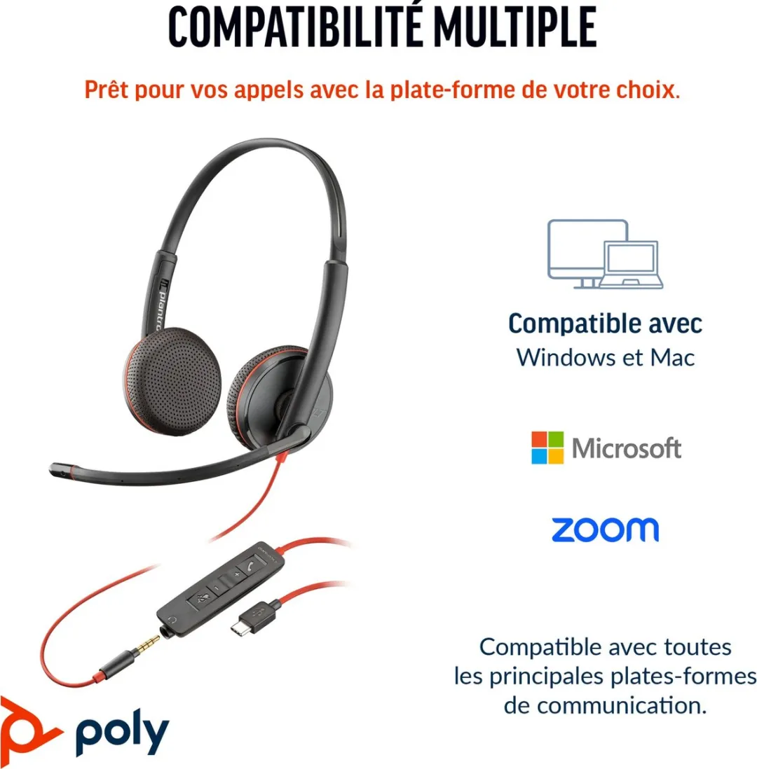 HP Poly Blackwire C3225 Over-Ear Headset - Zwart